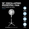 16" Oscillating Pedestal Fan - White