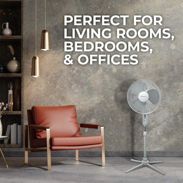 16" Oscillating Pedestal Fan - White