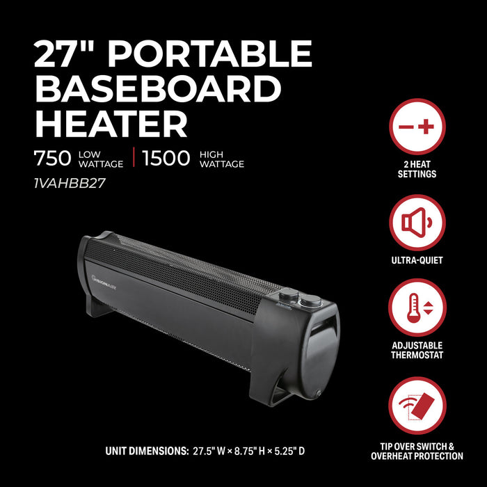 27" 1500/750W Convection Baseboard Heater