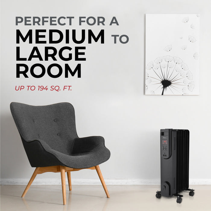 24" 1500/900/600W Digital Oil-Filled Heater with Remote