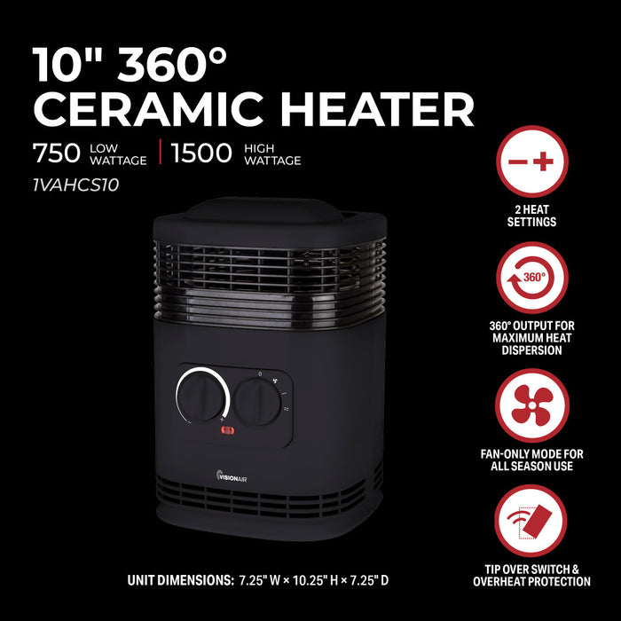 10" 1500/750W 360° Ceramic Heater