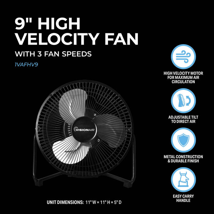 9" High Velocity Floor Fan with copper oil bearing motor