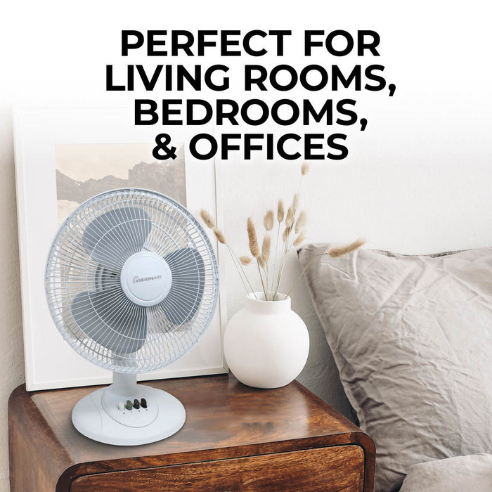 12" Oscillating Table Fan - White