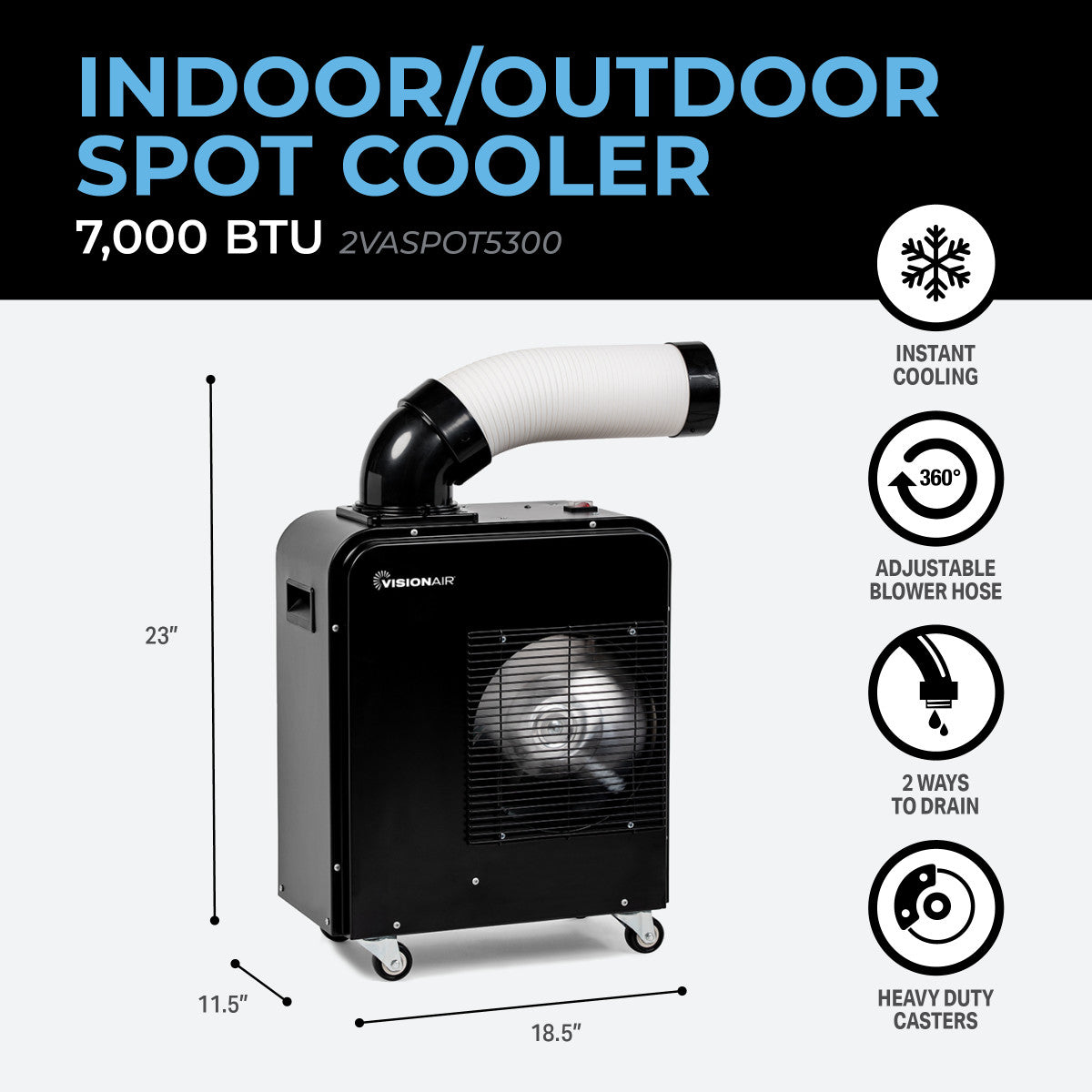 7,000 BTU Portable Indoor Outdoor Spot Cooler, No Installation