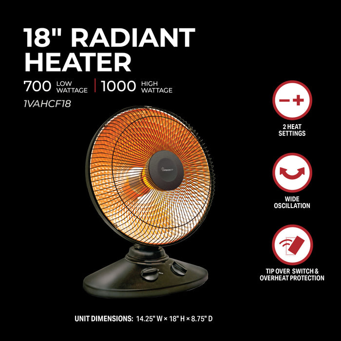 18" 1000/700W Radiant Dish Heater