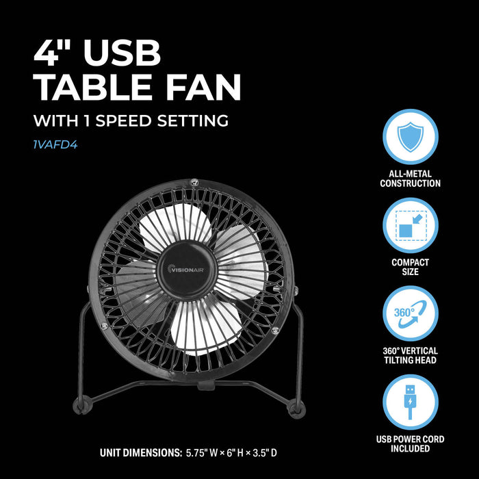 4" USB Table Fan with 360° Tilting Head