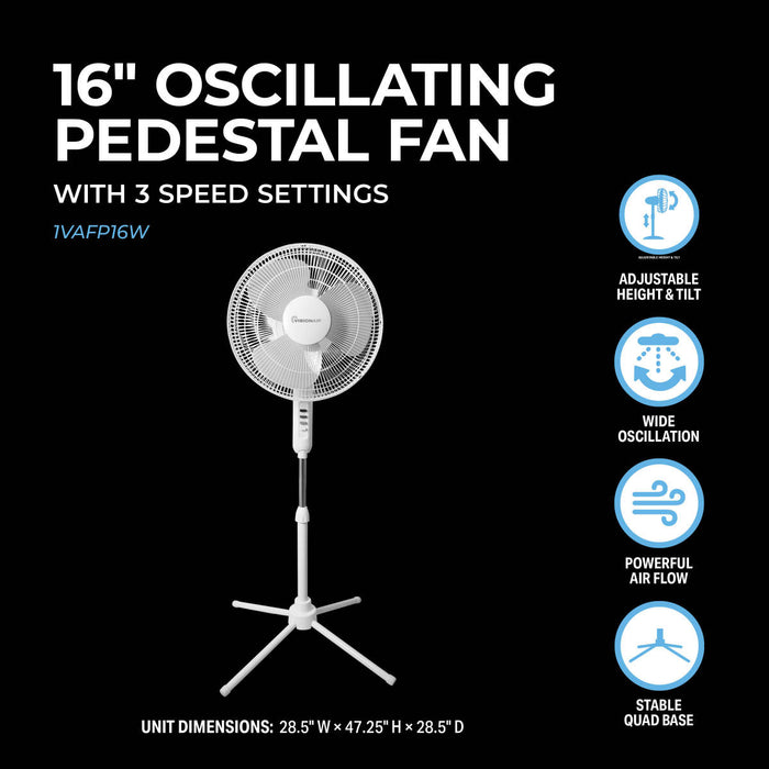 16" Oscillating Pedestal Fan - White