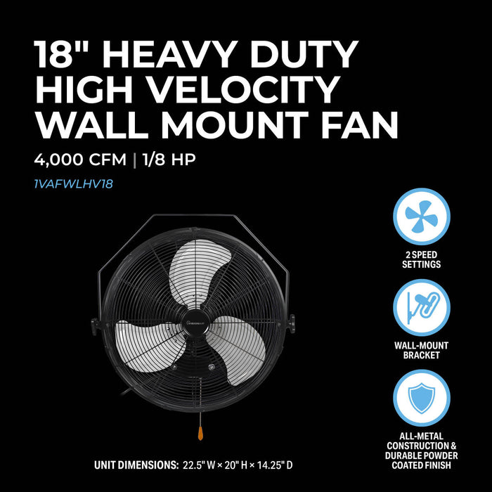 18" High Velocity Wall Mount Fan with Enclosed Motor