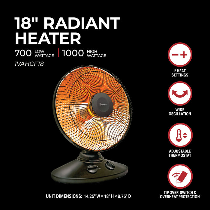 18" 1000/700W Radiant Dish Heater