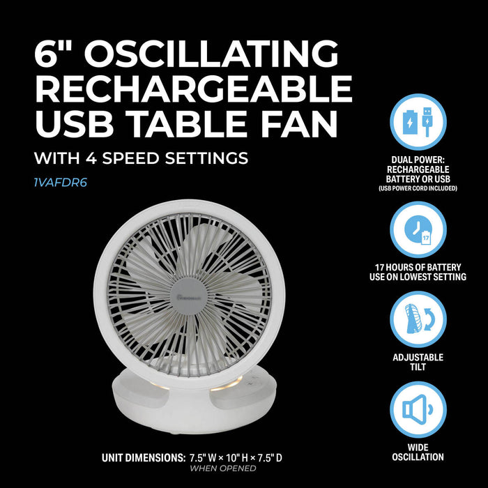 6" Rechargeable Oscillating Table Fan