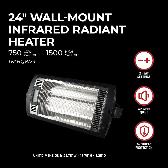 24" 1500/750W Wall Mount Infrared Radiant Heater