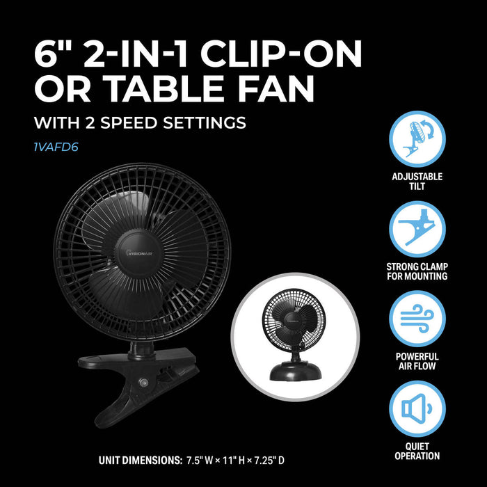 6" Convertible 2-in-1 Desk/Clip Fan