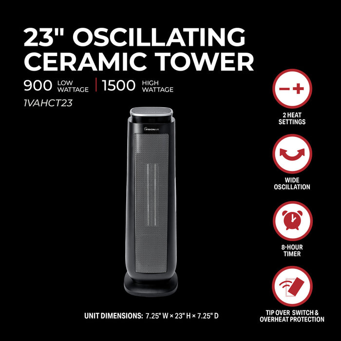 23" 1500/900W Oscillating Digital Ceramic Tower Heater