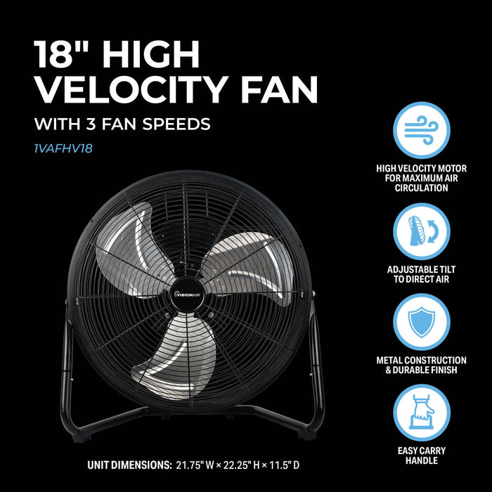 18" High Velocity Floor Fan with aluminum oil bearing motor