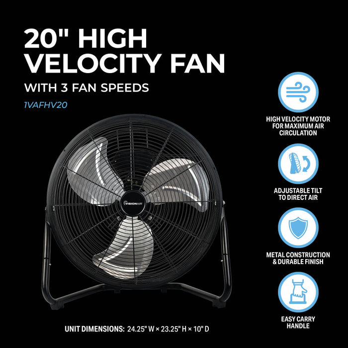 20" High Velocity Floor Fan with aluminum oil bearing motor