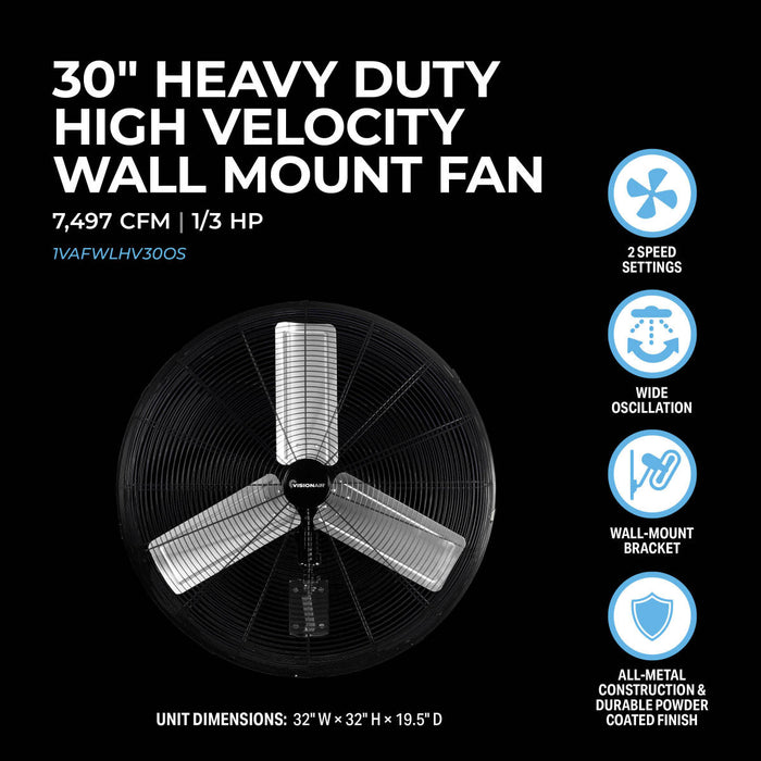 30" Oscillating High Velocity Wall Mount Fan