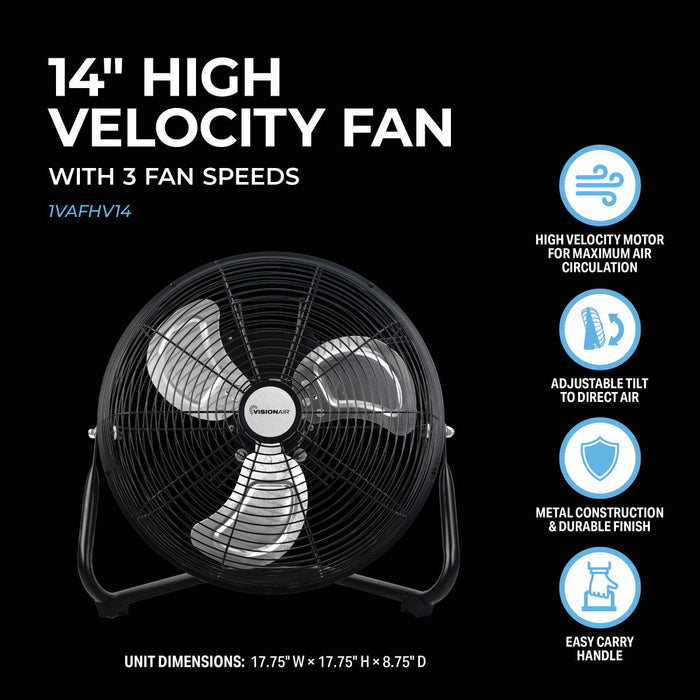 14" High Velocity Floor Fan with aluminum oil bearing motor