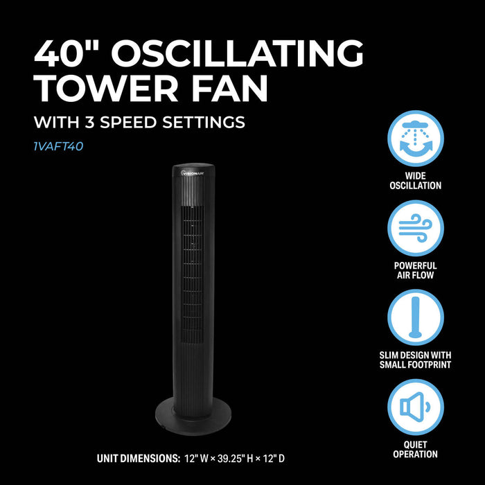 40" Oscillating Digital Tower Fan with Remote