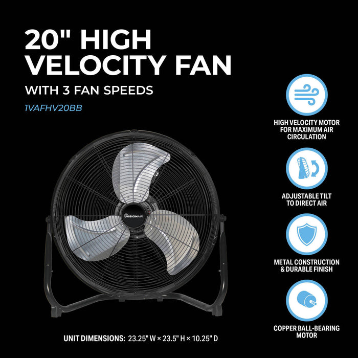 20" High Velocity Floor Fan with copper two ball bearing motor