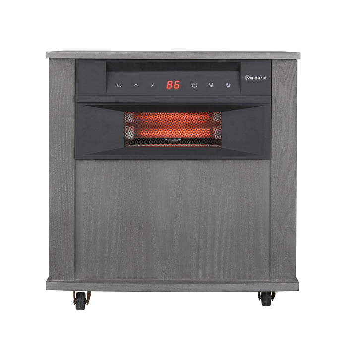 18" 1500/1000W Digital 6 Tube Infrared Heater with Remote, Grey wood finish