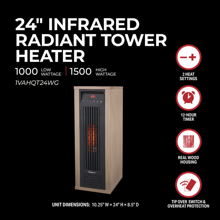 24" 1500/1000W Digital 6 Tube Infrared Heater with Remote