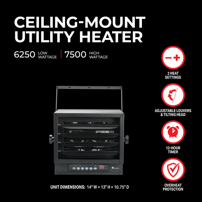 Mr Heater 7,500/6,250W 240V Ceiling Mount Garage Utility Heater